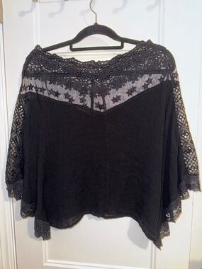 lovestitch Black Crochet Lace Sheer Yoke Blouse